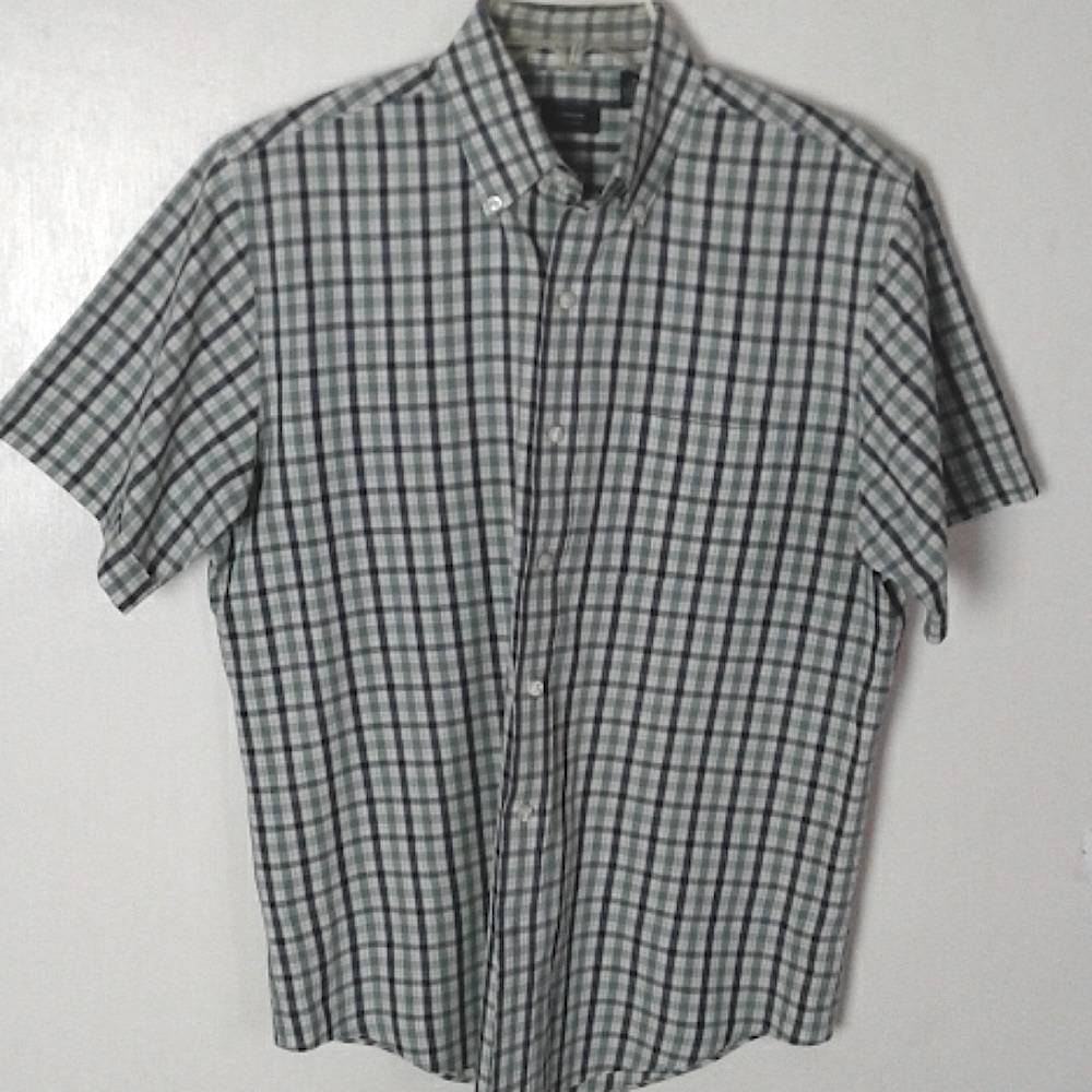 Arrow Men's Plaid Button Down Short Sleeve Shirt Blue/ Green Sz M Casual Summer